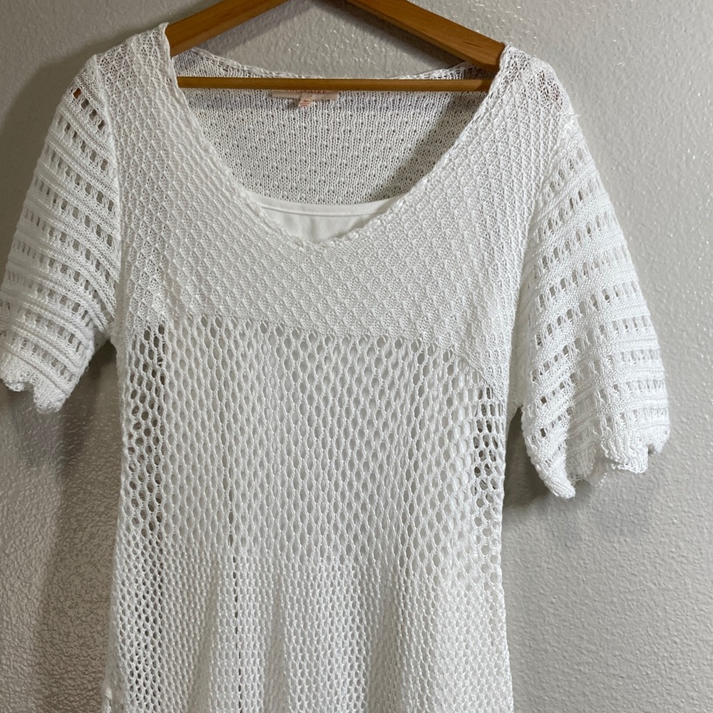 Solitaire Short Sleeve Crochet Maxi Dress Beachy Boho Angelcore Resortwear sz M - Picture 4 of 13